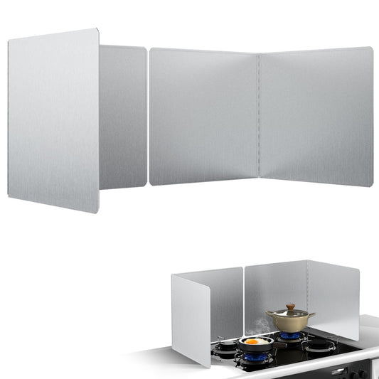 18"x16" Stove Splash Guard 2 Pack, Foldable Stainless Steel Backsplash, Heat Insulation Oil Splash Protector with Edge Guard for Kitchen Countertop