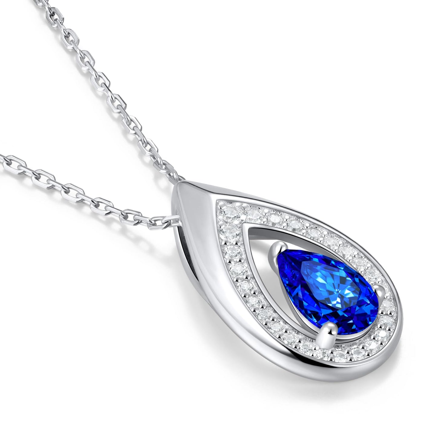Kstyle 925 Sterling Silver Sapphire September Birthstone Pendant Necklace Teardrop Jewelry Valentine's Day Anniversary Birthday Gift for Wife Girlfriend Her Mom Sister Non Tarnish