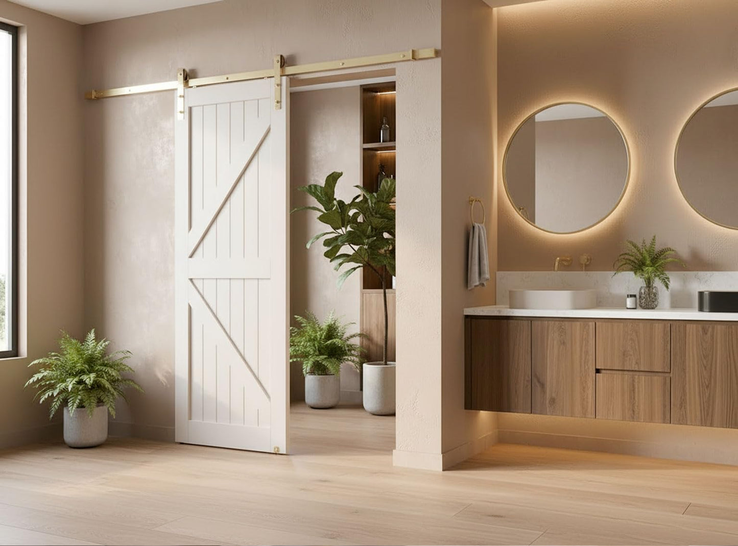 Rio Salto Gold Barn Door Hardware Kit Sliding Door Hardware Modern Barn Interior Brushed Brass Panel Hardware Hardware Kit, 6ft 7in - NO Door