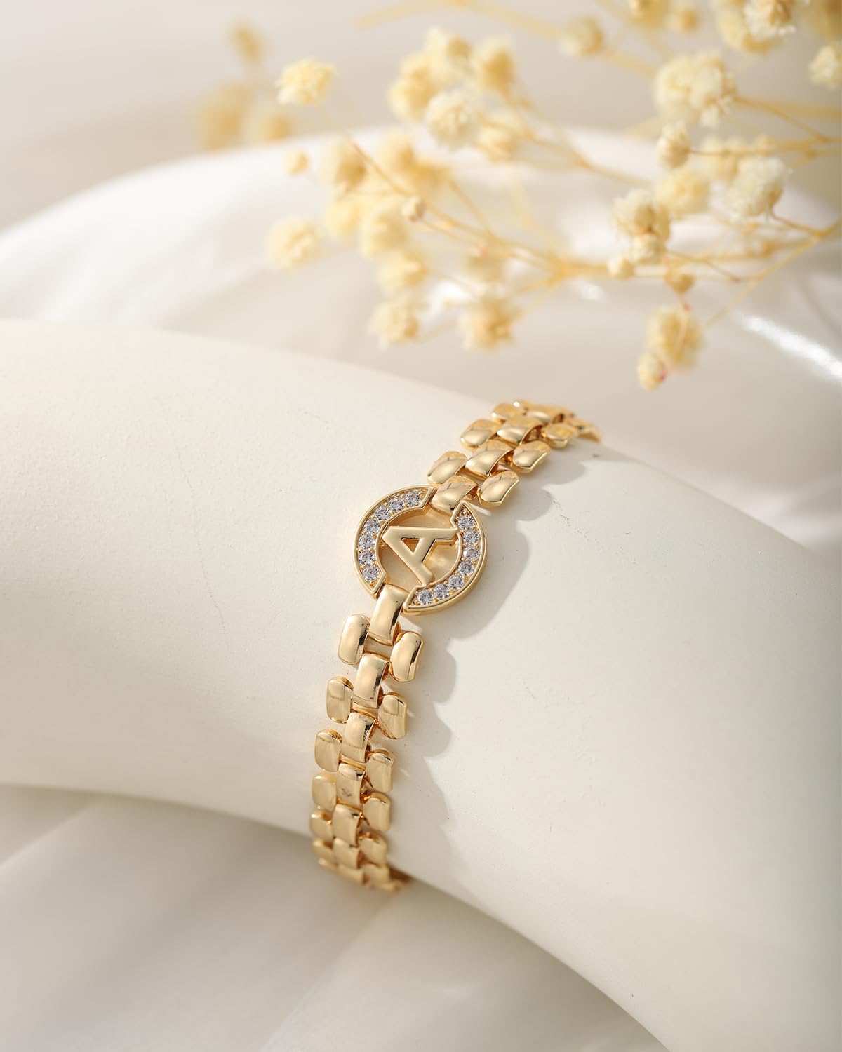 WEDDINEN Initial Bracelet,14K Gold Plated Letter Bracelets for Women, Thick Bangle Wrist Gold Alphabet Bracelet for Women, Gifts for Women Jewelry Initial Charm Chain