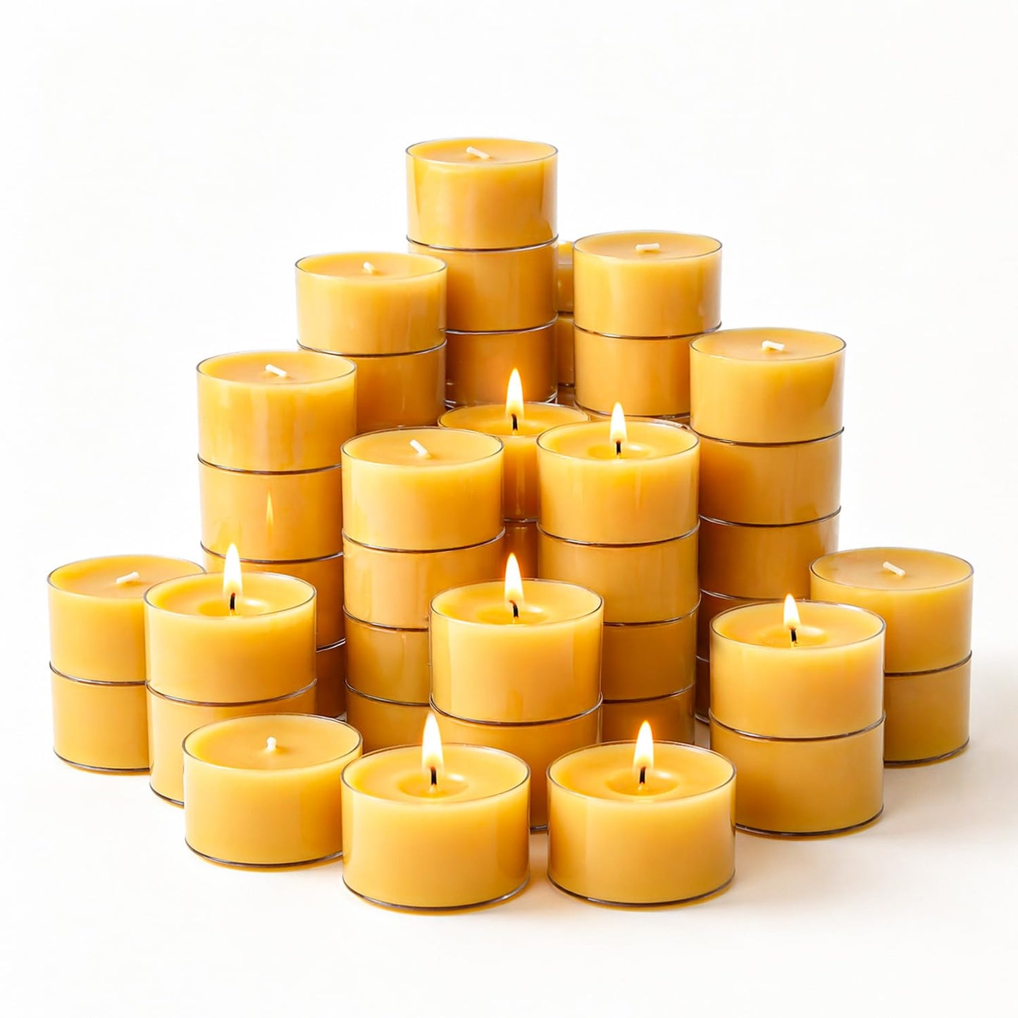 Crenovo Tea Lights Beeswax 24 Pack, 8-Hour 100% Pure Bees Wax Tealight Candles, Smokeless Unscented Votive Cup Candles for Home Spa Meditation Relaxation