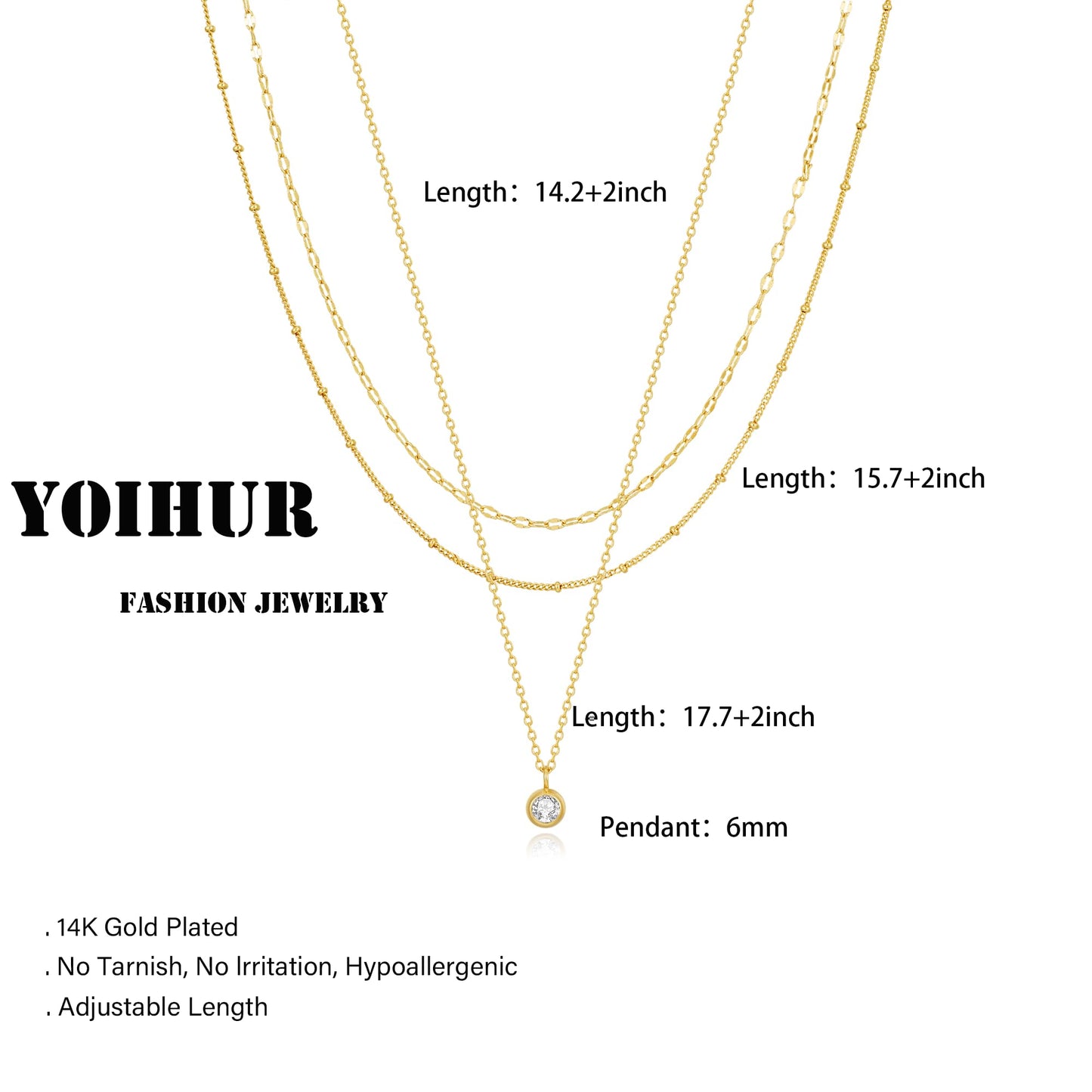 YOIHUR Layered Gold Necklaces for Women, 14K Gold Plated Necklace Trendy Layering Circle Zircon Pendant Necklace Set Jewelry for Women