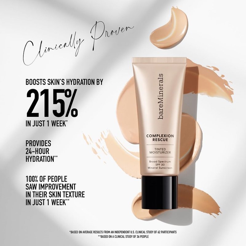 bareMinerals Complexion Rescue Tinted Moisturizer for Face with SPF 30, Full Size, Wheat 4.5, Vegan, Cruelty-Free & Dermatologist-Tested