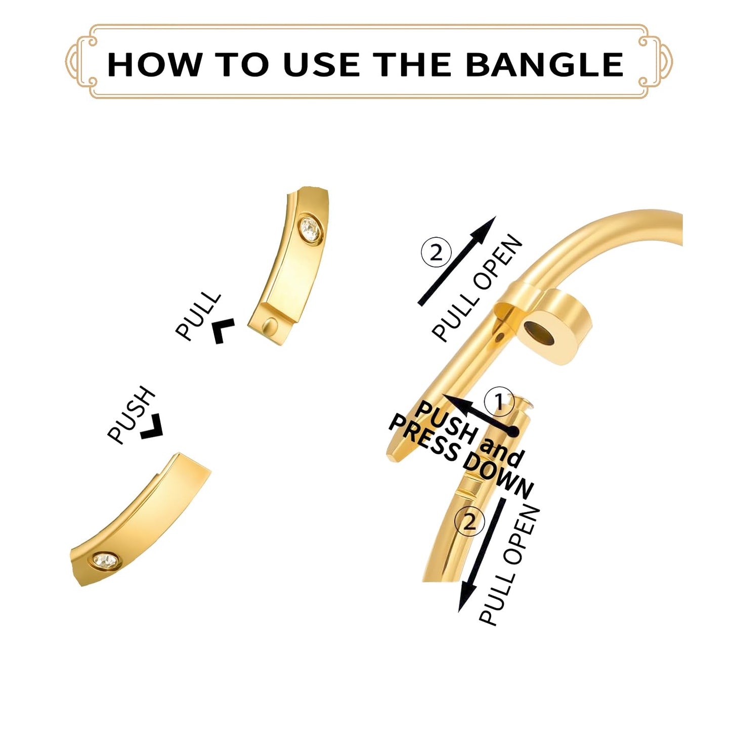 18K Gold Plated Stainless Steel Love Nail Bangle Clover Bracelet Set Stackable Dupes for Love Trendy Jewelry (Gold and Black)