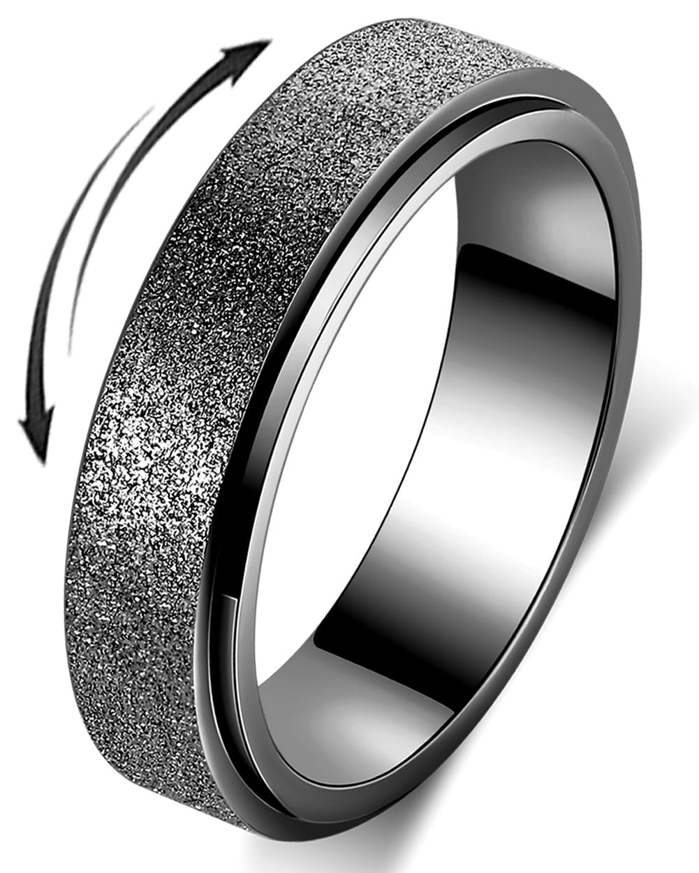 Anxiety Ring for Women Fidget Spinner Ring Fidget Toys Adults Titanium Stainless Steel Thumb Ring 6mm Wide Black Size 9
