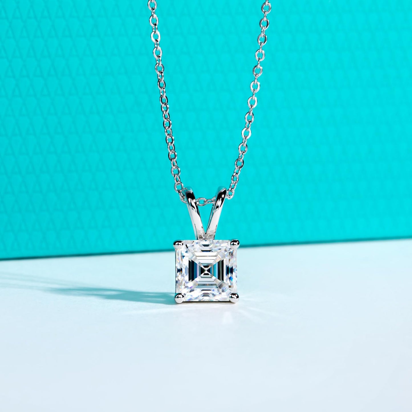 AnuClub Asscher Cut Moissanite Pendant Necklace 2CT D Color VVS1 925 Sterling Silver Everyday Wear Necklace for Women Wife Her with Certificate, 40+2+3cm Adjustable Chain