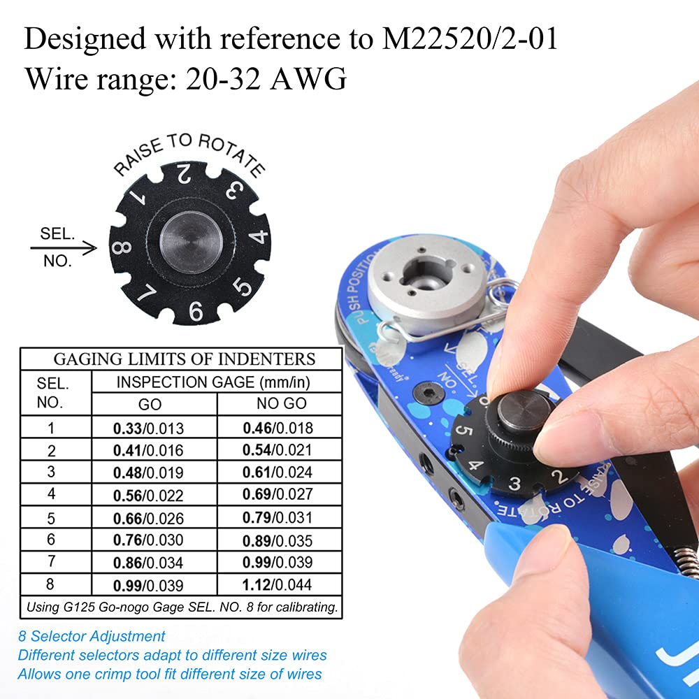 JRready NEW AS2 Adjustable Indent Crimp Tools M22520 2 01 Standard Aviation Crimper for Miniature and Sub-miniature Connectors 32 to 20 AWG wire harness