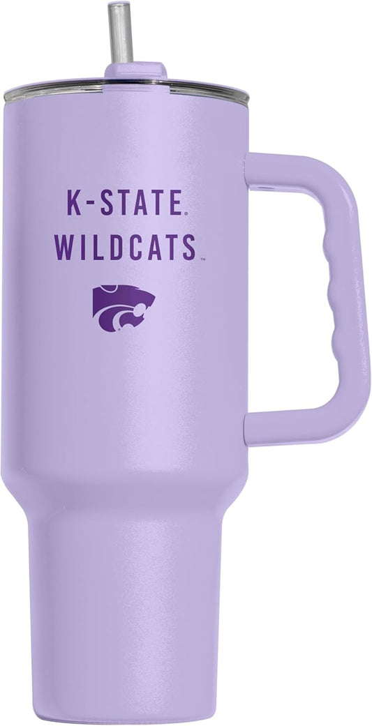 Logo Brands NCAA Kansas State Wildcats Lavender 40 oz Tumbler with Handle - Stylish Everyday Use Powder Coated-Stainless Steel with Straw- Keeps Cold For Hours