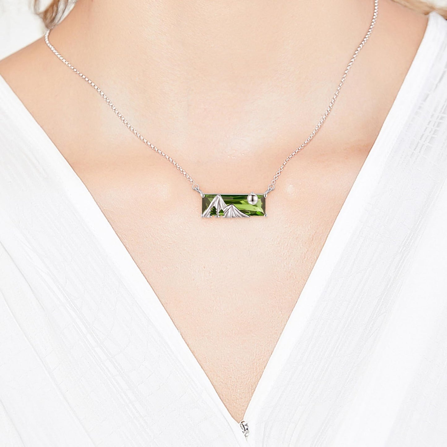 AENEAS Mountain Necklace 925 Sterling Silver Nature Pendant Religious Faith Green Crystal Jewelry Gifts for Her Wife Women