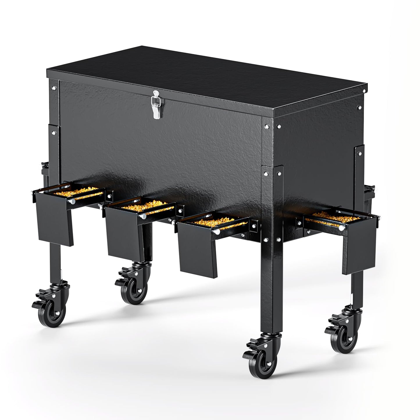 POOAMY Gravity Deer Feeder, Heavy Duty Metal Deer Feeder, 128LB Large Capacity Automatic Dispenser Feeder, Portable Hunting Game Feeder with 8 Feed Ports for Deers and Wildlife, Black