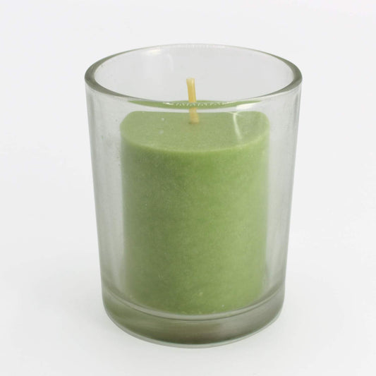 18 Green Colored Unscented Wax Votive Candles in Glass Holder, 24 Hours Burn Time