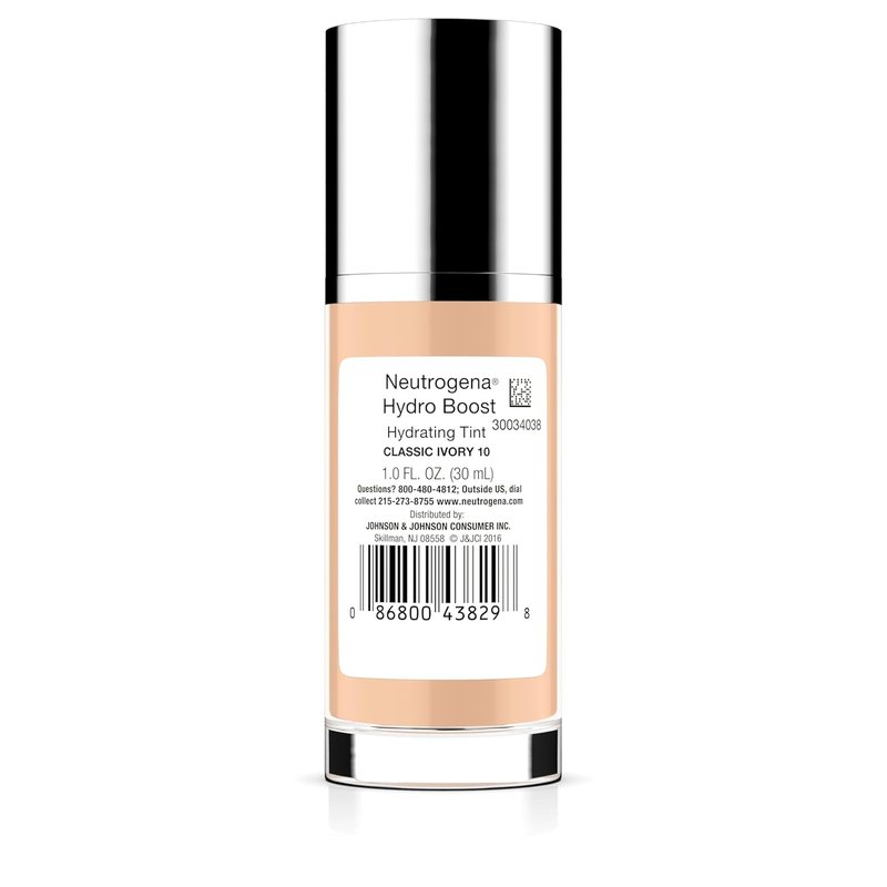 Neutrogena Hydro Boost Hydrating Tint Foundation - Lightweight Oil-Free Makeup with Hyaluronic Acid | 10 Classic Ivory, 1.0 fl. oz