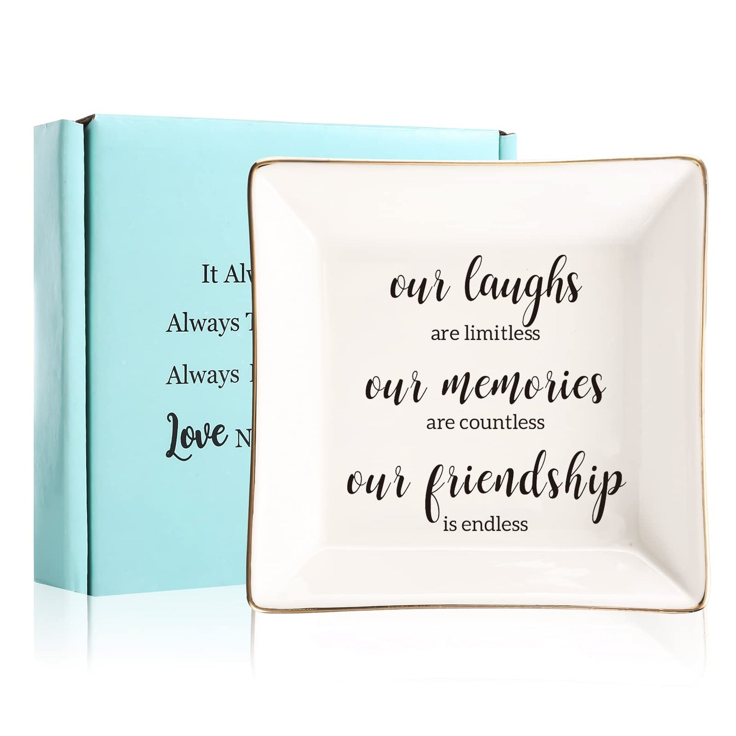 JOYIMARR Endless Friendship Gifts Ceramic Ring Dish Jewelry Tray,Birthday Gifts For Best Friend-Our Laughs Are Limitless,Our Memories Are Countless,Our Friendship Is Endless