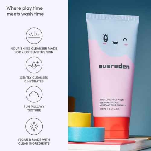 Evereden Kids Healthy Habit TRIO : Clean & Vegan Skin & Hair Care for Kids Bundle | Skin Care Cloud Face Wash + SPF 20 Mineral Face Cream + Shampoo - Detangling | Clean Ingredients