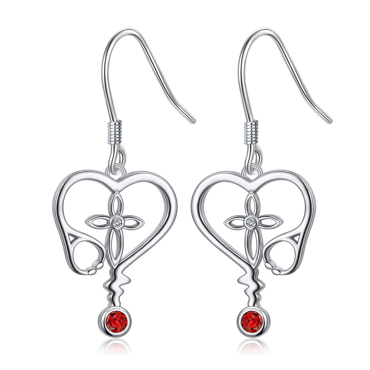 SHAOAN 925 Sterling Silver Cross Stethoscope Dangle Earrings for Women Heart Cubic Zirconia Drop Earrings Graduation Medical Jewelry Gift for Doctors Nurses