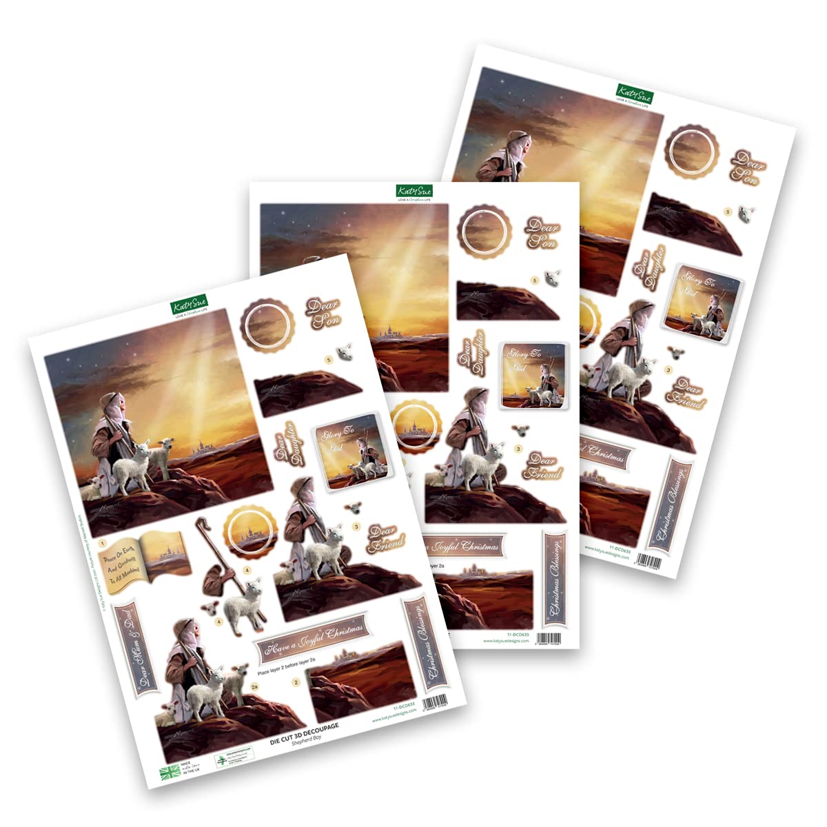 Katy Sue Nativity Die-Cut Decoupage Selection Pack. Contains 12 Pre-Cut Die Cut Decoupage Paper Sheets for Christmas Card Making Supplies. 3 Copies Each of 4 Different Nativity Designs