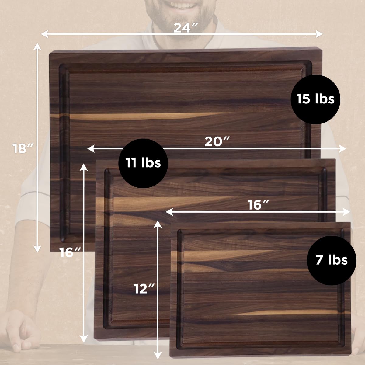 Extra Large XL Cutting Board from American Walnut - Heavy Reversible Butcher Block with Juice Groove for Cutting Meat and Juicy Veggies Easily - Walnut Chopping Board - 24x18x1.5"