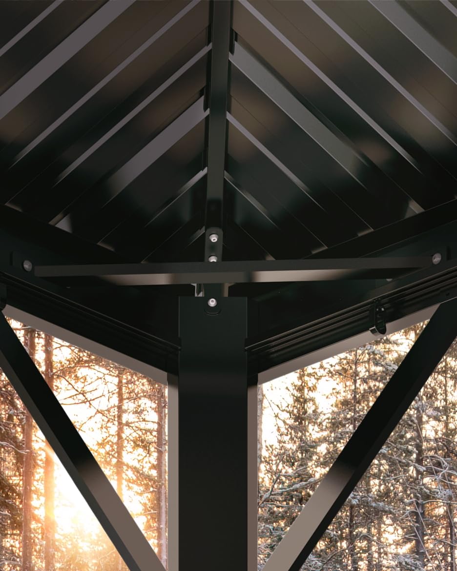 GarveeLife Hardtop Gazebo 12 ft x20 ft for All Weather, with Double Metal Roof, Aluminum Alloy Frame, Net, and Curtain, Permanent Building for Patio, Deck, Backyard, Lawn, and Garden