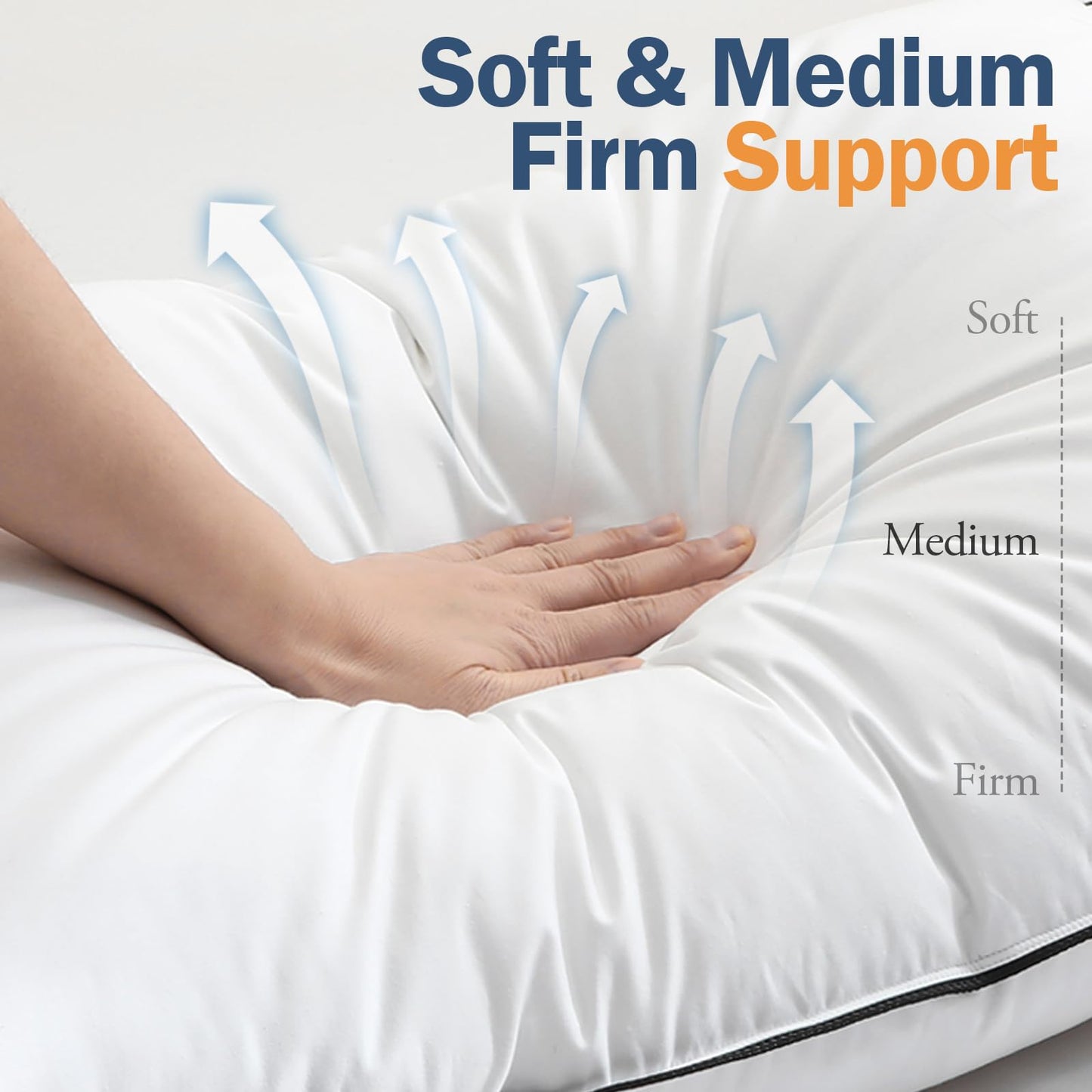 BPC Luxury Goose Feather Down Pillows Queen Size Set of 2, Hotel Bed Pillows for Sleeping, 100% Organic Cotton Cover, Soft Support Down Alternative Surround Fill for Side, Back and Stomach Sleepers