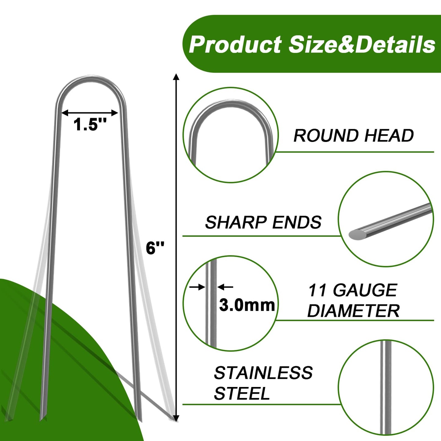 AAGUT 6 Inch Landscape Stakes 50 Pack Garden Drip Irrigation Tubing Stakes Heavy Duty 11 Gauge Galvanized Ground Staples Lawn U Hooks for Soaker Hose, Chicken Wire, Chain Link Fence, Dog Fence