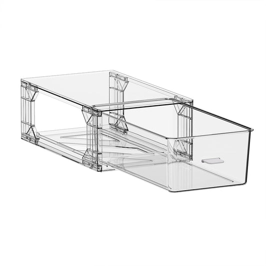 2 Pack Stackable Makeup Organizer,Modular Storage Bins with Handles for Fridge,Bathroom,Kitchen Under sink,Cabinet,Pantry Organization Drawer