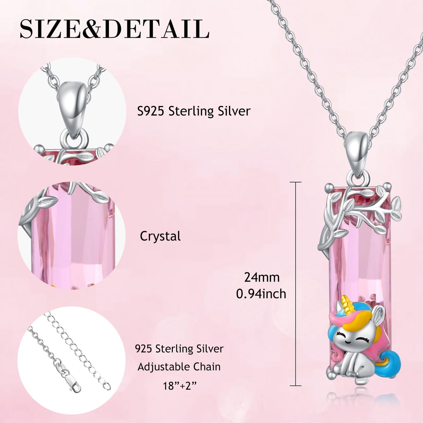 AENEAS Unicorn Necklace for Women 925 Sterling Silver Unicorn Pendant Necklace Pink Crystal Jewelry Gift for Women Daughter Wife
