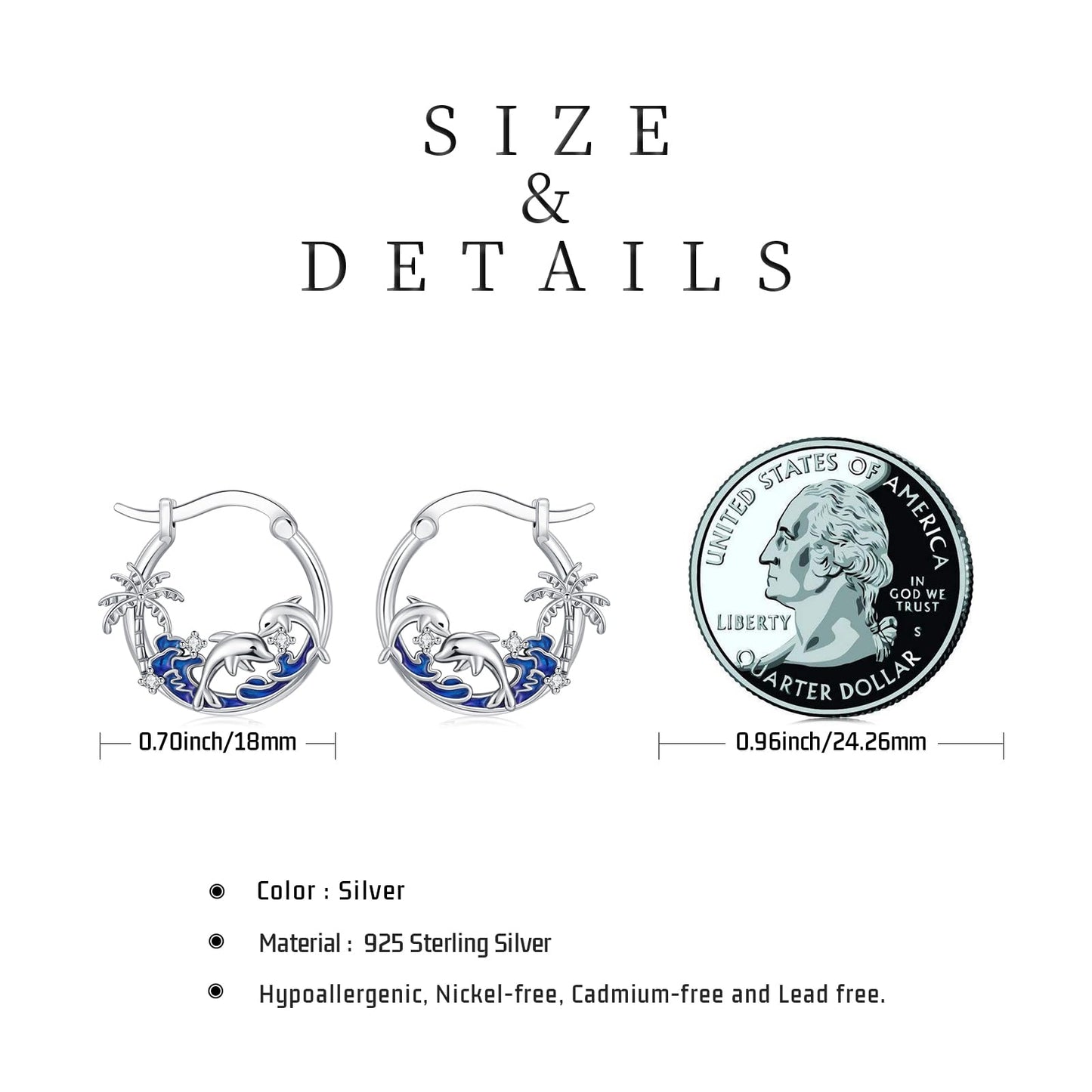 Dolphin Earrings 925 Sterling Silver Ocean Palm Tree Hoop Earrings Beach Themed Summer Jewelry Dolphin Graduation Gifts for Women Daughter Her
