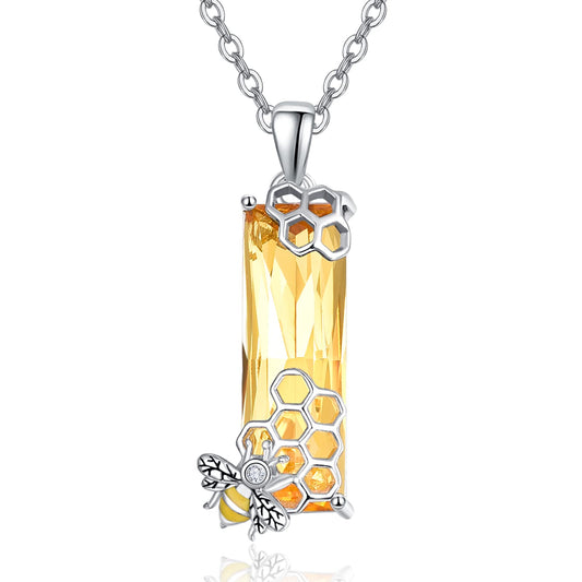 AENEAS Mothers Day Gifts for Women Sterling Silver Bee Necklaces for Women Bees Honeycomb Pendant Crystal Bumblebee Jewelry Cute Animal Beekeeper for Mom Wife