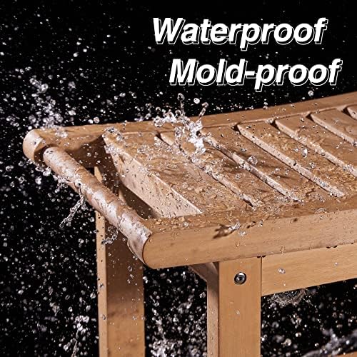 Poly Lumber Shower Bench Seat, Larger Size 22" x 13", Shower Benches for Inside Shower, Waterproof Shower Stool with Handles & Storage Shelf, Shower Chair for Bathroom, Bath Stool (Teak Color)