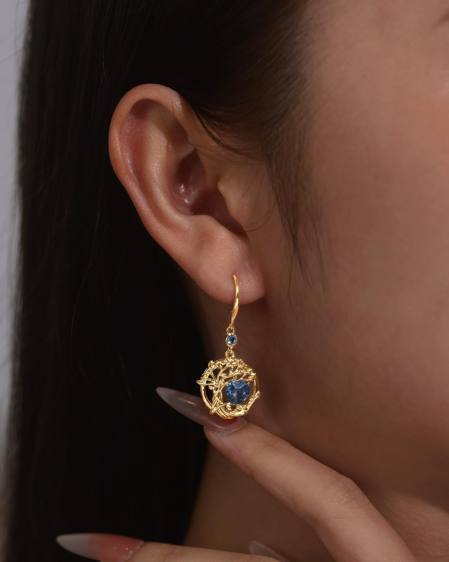 FANCIME Tree of Life Earrings 925 Sterling Silver Yellow Gold Plated Blue Topas Dangle Drop Gemstone Earring November December Birthstone Fine Jewelry Birthday Mothers Day Gifts for Women Her