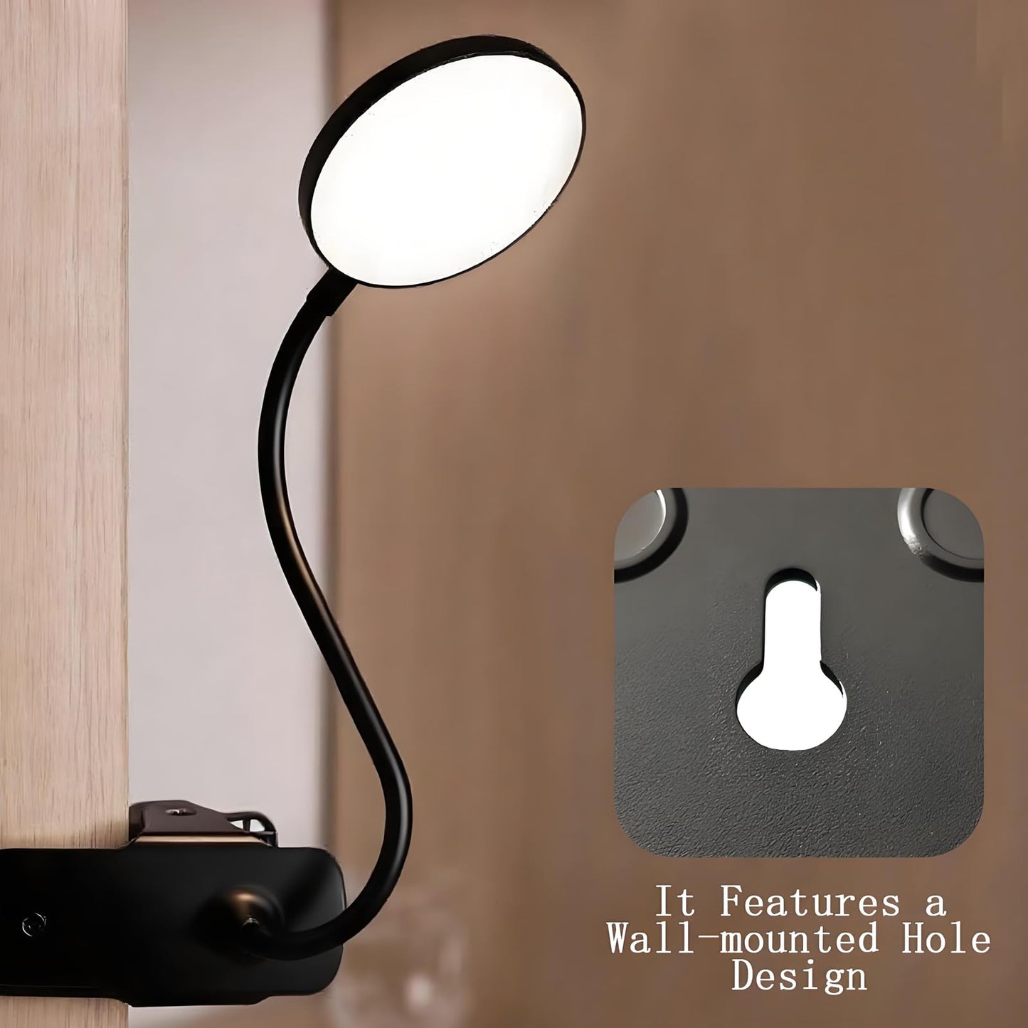 Dorm Room Essential Clip on Light, 3 Color Portable Desk Light Mini Clip Lamp, Battery Operated Small Desk Lamp with Clamp, Lightweiht Reading Lights for Books Bunk Bed Headboard Girls Guys Boys Black