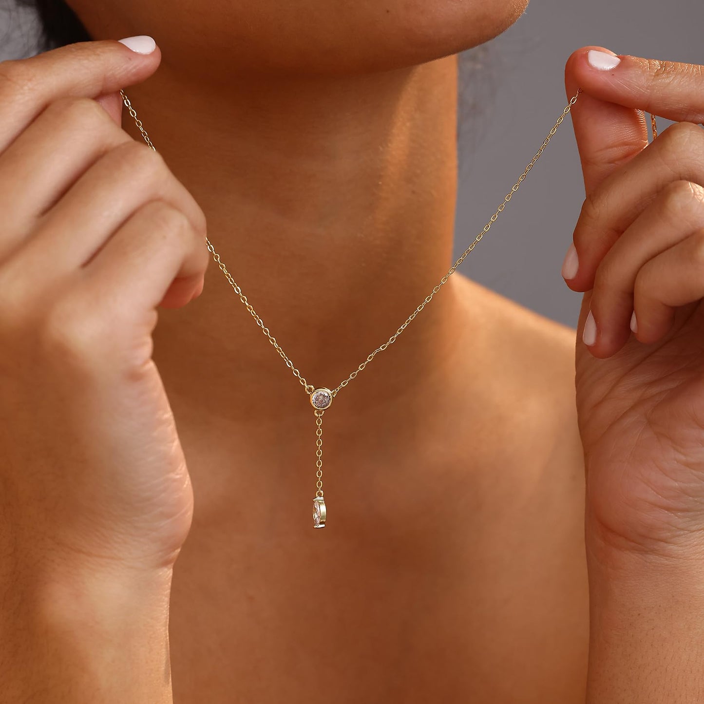 Fwlisesa Gold Necklace for Women, 14k Gold Plated Teardrop Lariat Necklace Dainty Long Necklaces for Women Trendy Simple Y Shaped Necklace Charm Gold Drop Necklace Summer Jewelry for Women