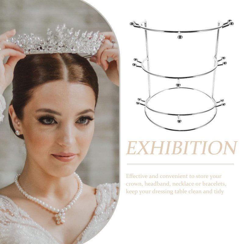 HOLIDYOYO Crown Display Stand Three-Tier Metal Tiara Holder Rack for Wedding Bridal Headbands Hair Accessories Organizer 7.55X5.51X5.51 Inches