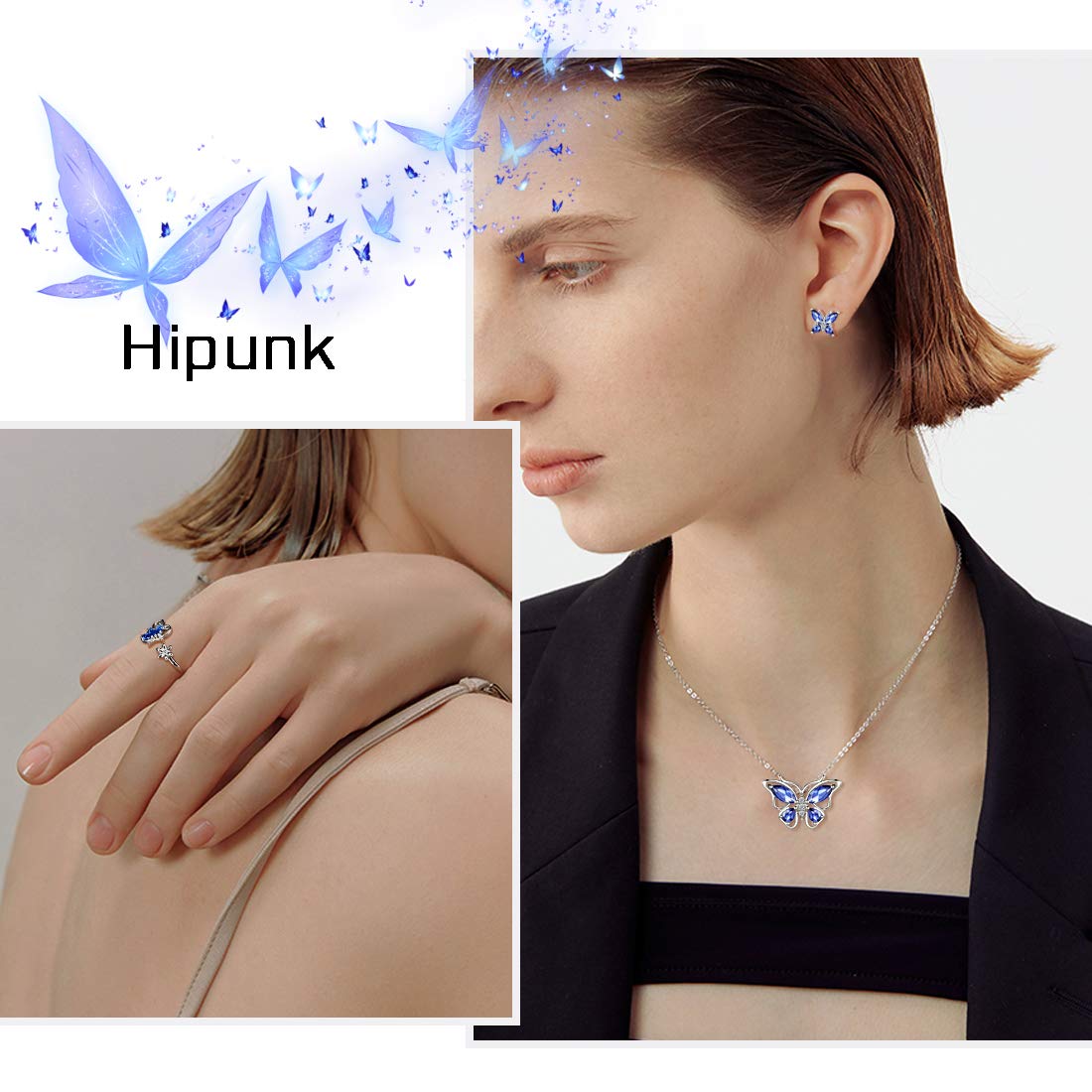 Hipunk Butterfly Purple Jewelry Sets Birthstone Women 925 Sterling Silver December-Tanzanite Birth Stone Animal Butterflies Jewelry Sets/Earring/Ring Set Crystal Birthday Jewelry SS0002D
