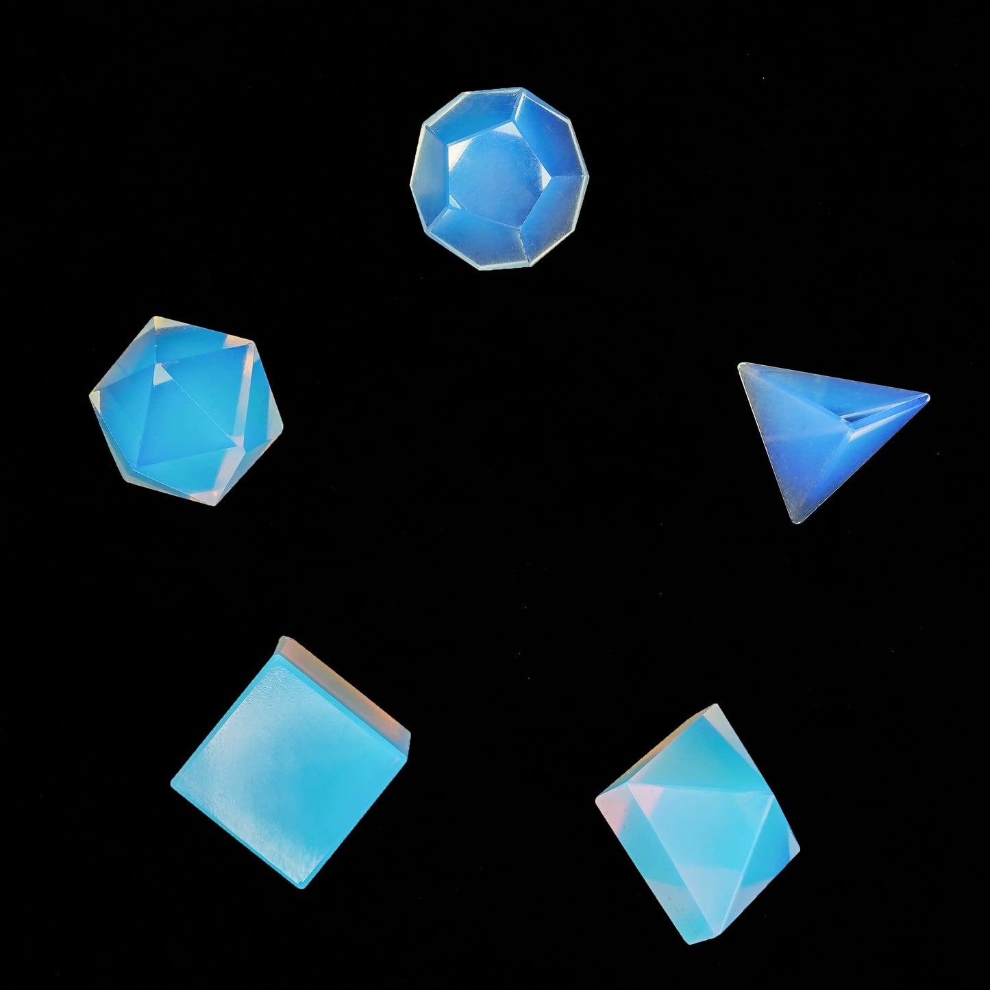 Crocon Opalite 5Pcs Platonic Solids Crystal Geometry Set, Platonic Solids Sacred Geometric Stones for Meditation Reiki Balancing Healing Chakra Stone Cleansing Spiritual Good Luck (15-20 mm)