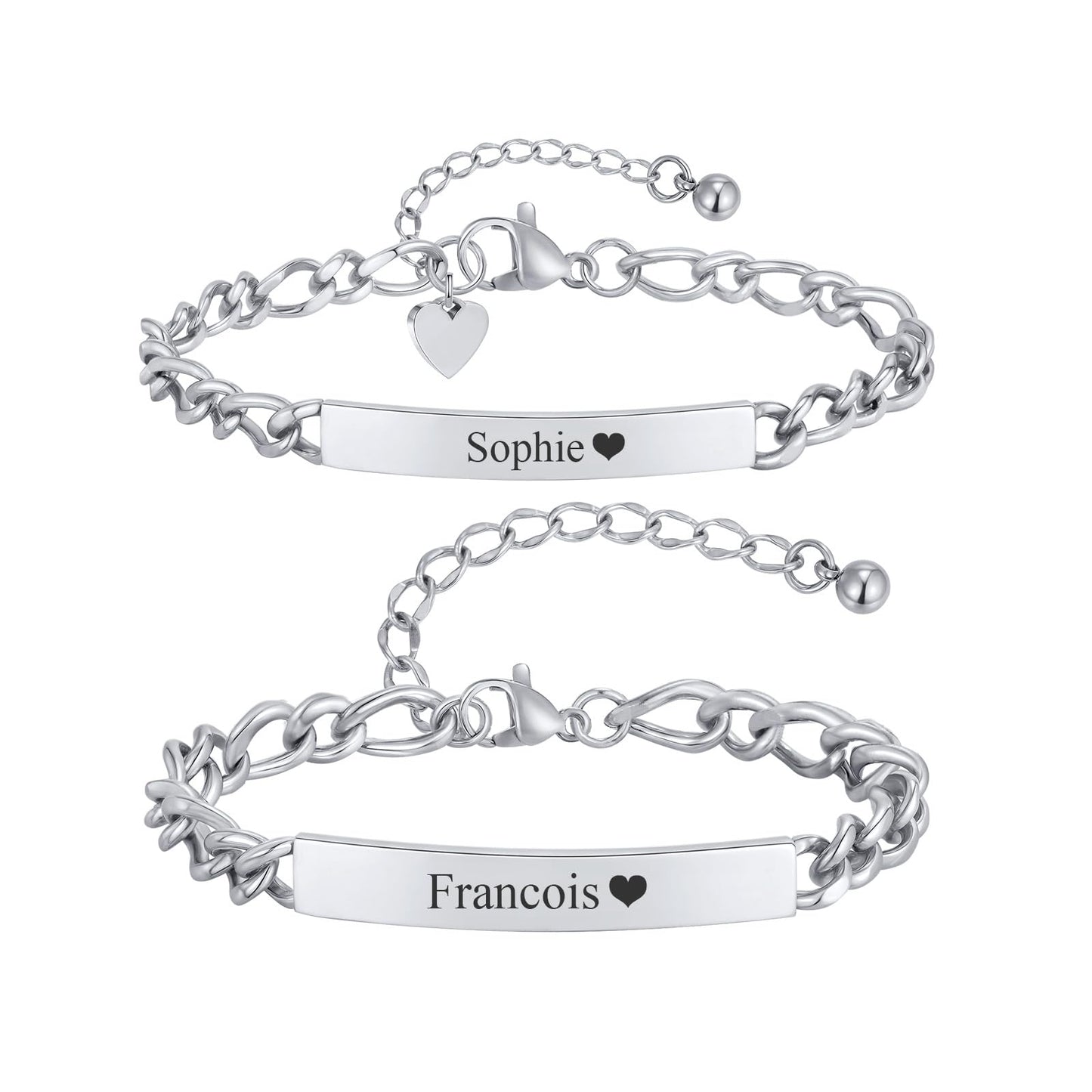 Personalized Matching Bracelet for Couple - Free Engraving Custom Couples Bracelets,Hypoallergenic Adjustable Stainless Steel Long Distance Relationship Jewelry,Promise Bracelet Gifts for Him and Her