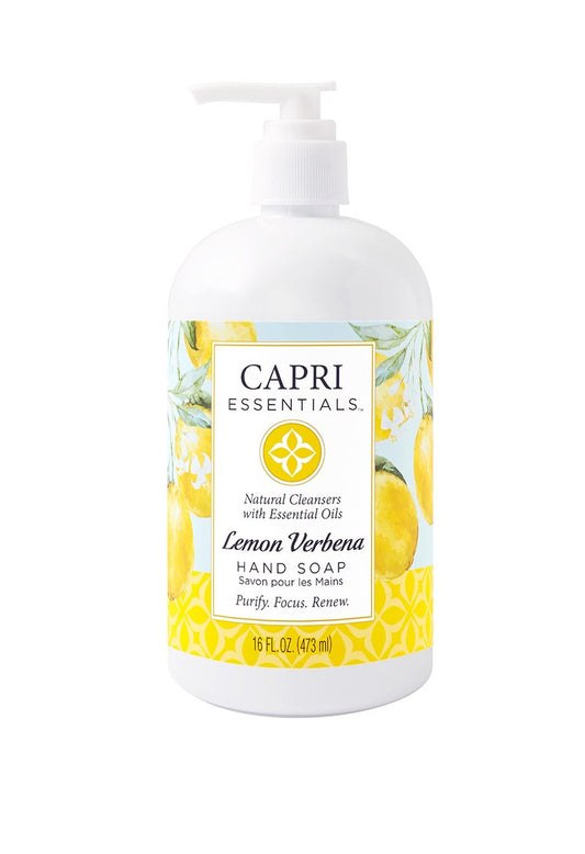 CAPRI ESSENTIALS Hand Soap Liquid, Natural Household Cleaning Supplies, Gentle Plant Based Aromatic Hand Wash, Blend of Essential Oils, Removes Dirt & Grime, Lemon Verbena Scent, 16 FL Oz (6 Pack)