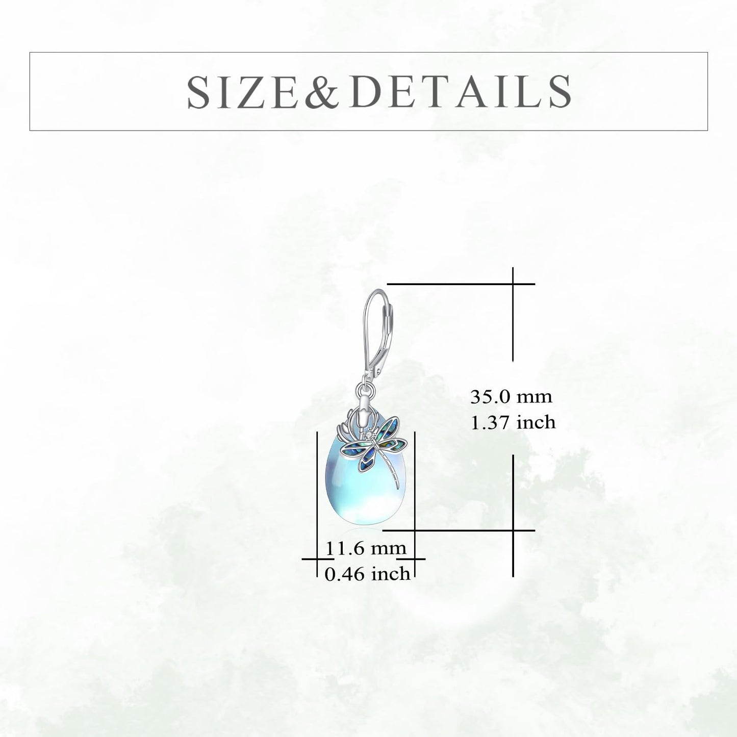 TIGER RIDER Bee/Butterfly/Scorpion/Cactus/Leaf/Beetle 925 Sterling Silver French Clasp Leverback Earrings Amber/Crystal/Citrine/Moonstone/ Obsidian/Jade/Rose quartz Pendant Jewelry Gift for Women (moonstone-dragonfly)