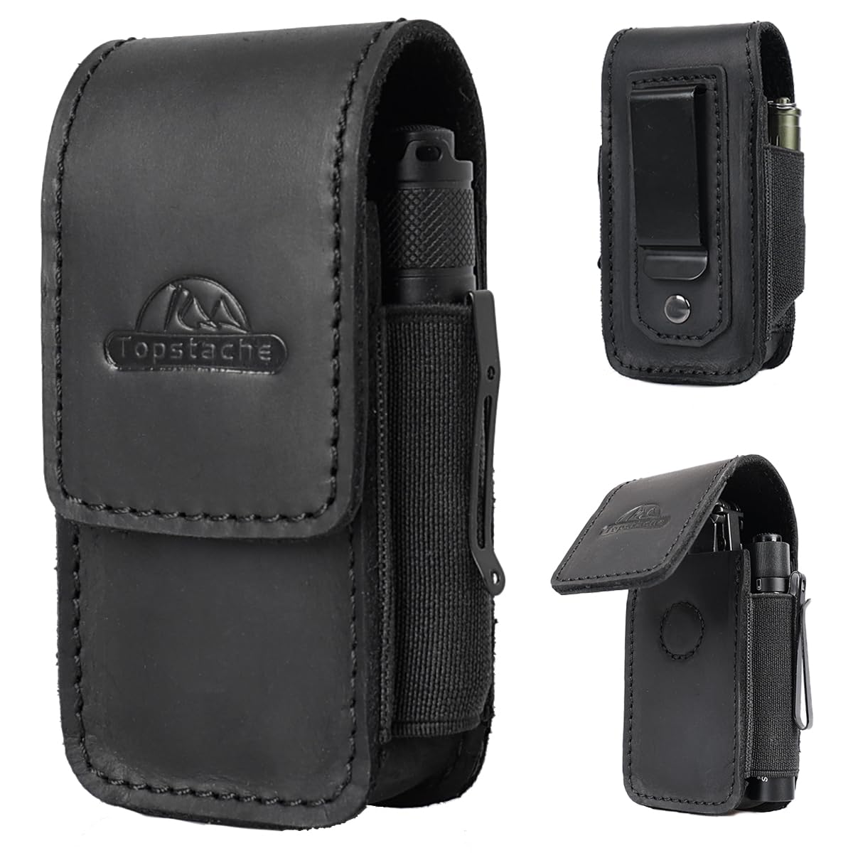 Topstache Leather Multitool Sheath with Belt Clip - EDC Multi Tool Holster for Folding Tool - Leather EDC Holster Pouch Belt Organizer - Magnetic Closure Multitool Case Sheath, M,Black