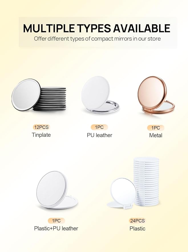 Compact Mirror Bulk, Pack of 12 Double-Sided 1X/2X Magnifying Metal Makeup Mirrors(Round, Gold)