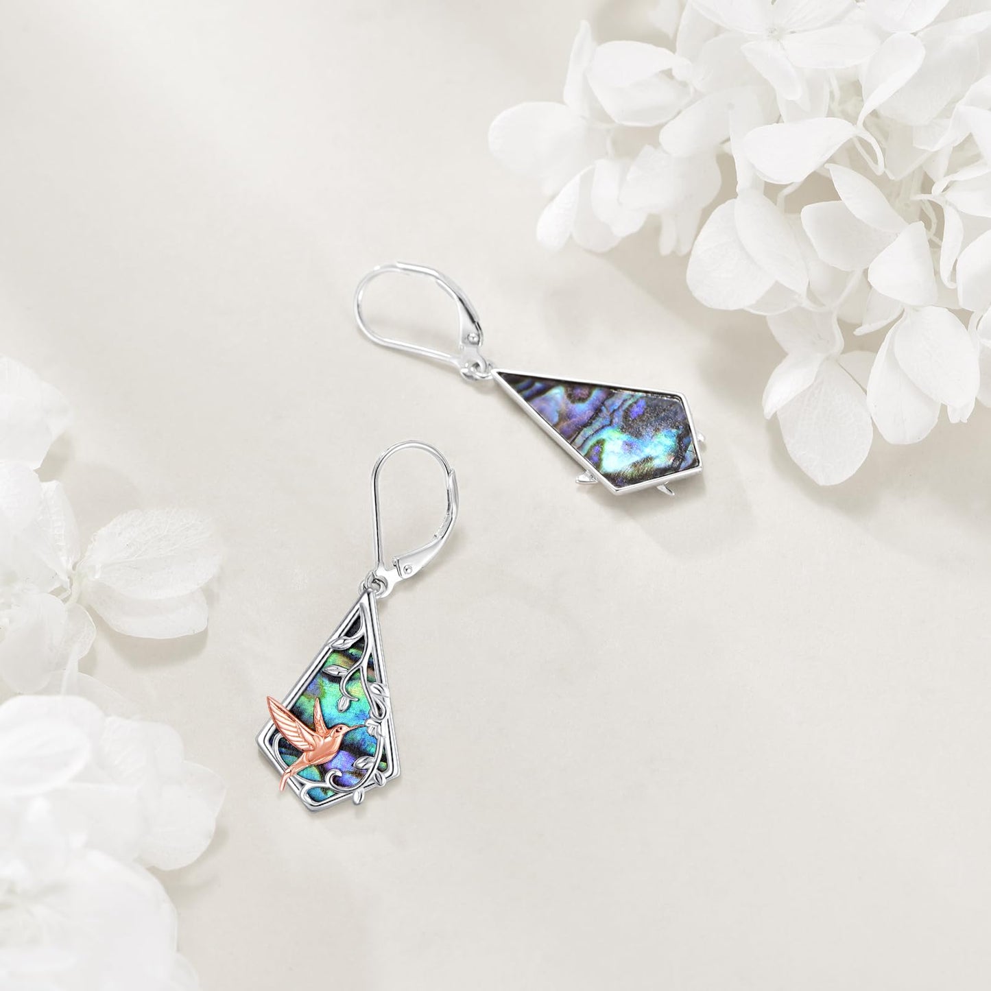 Hummingbird Earrings Sterling Silver Hummingbird Leverback Earrings Leaf Dangle Earrings Drop Jewelry Birthday Gifts for Women
