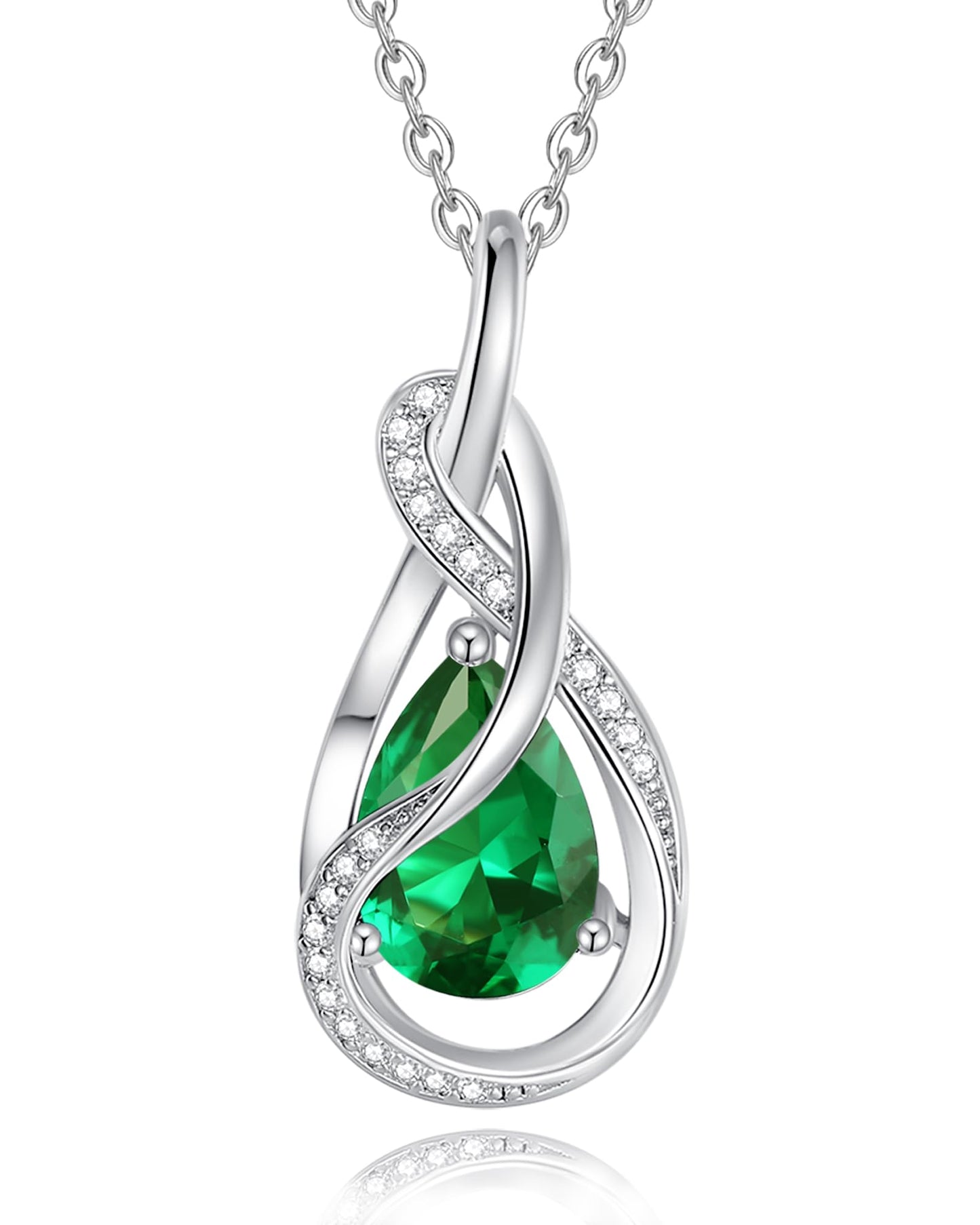 FANCIME Emerald Necklace May Birthstone Sterling Silver Infinity Knot Pendant Necklace Green Gemstone Fine Jewelry Birthday Mothers Day Gifts for Women Mom