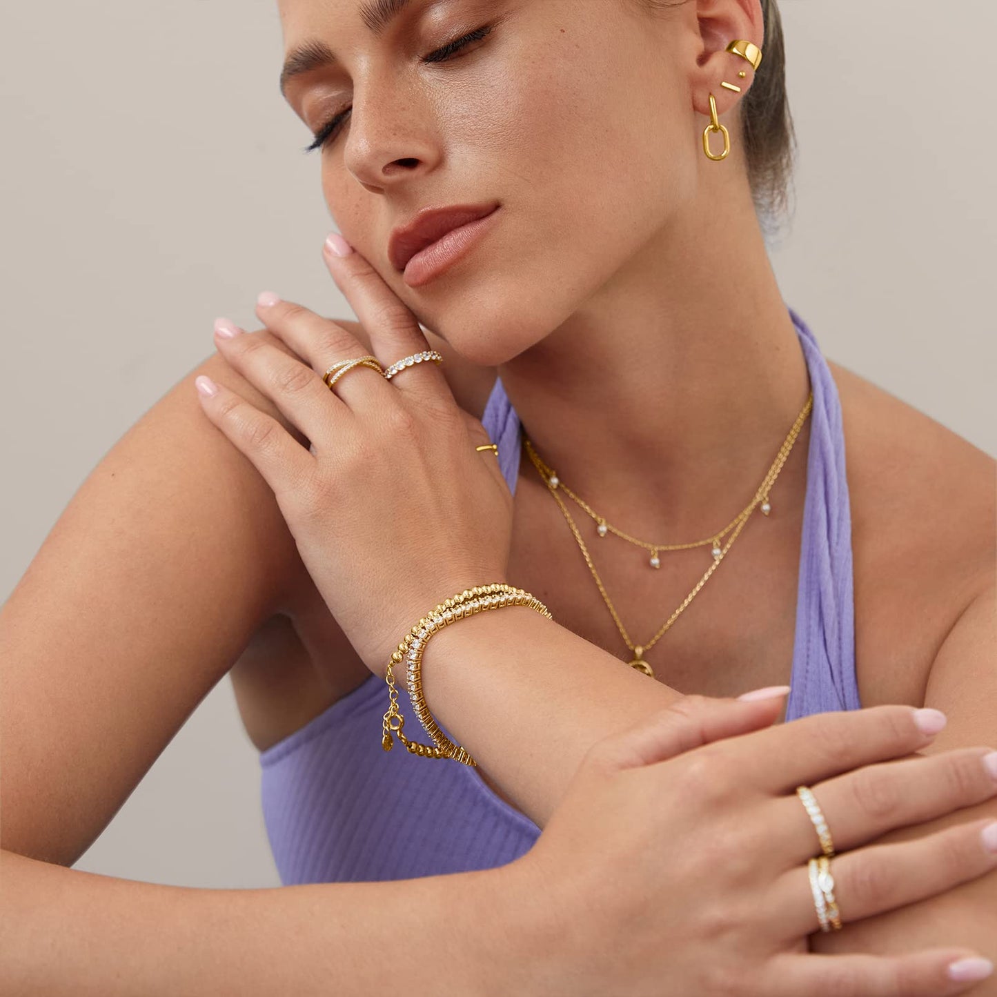 PAVOI 14K Gold Plated Convertible Paperclip Link Huggie Hoop Earrings for Women - Two-Toned Earscape Statement Jewelry - Mixed Metals Drop Dangle Earrings