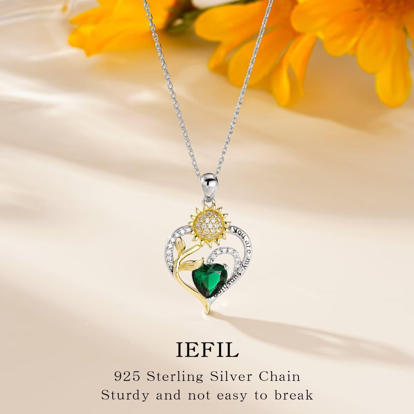 Iefil Sunflower Gifts for Women, Sunflower Necklace, Anniversary Birthday Gifts for Wife, August Simulated Peridot Jewelry, Birthstone Necklace for Women Wife Mom