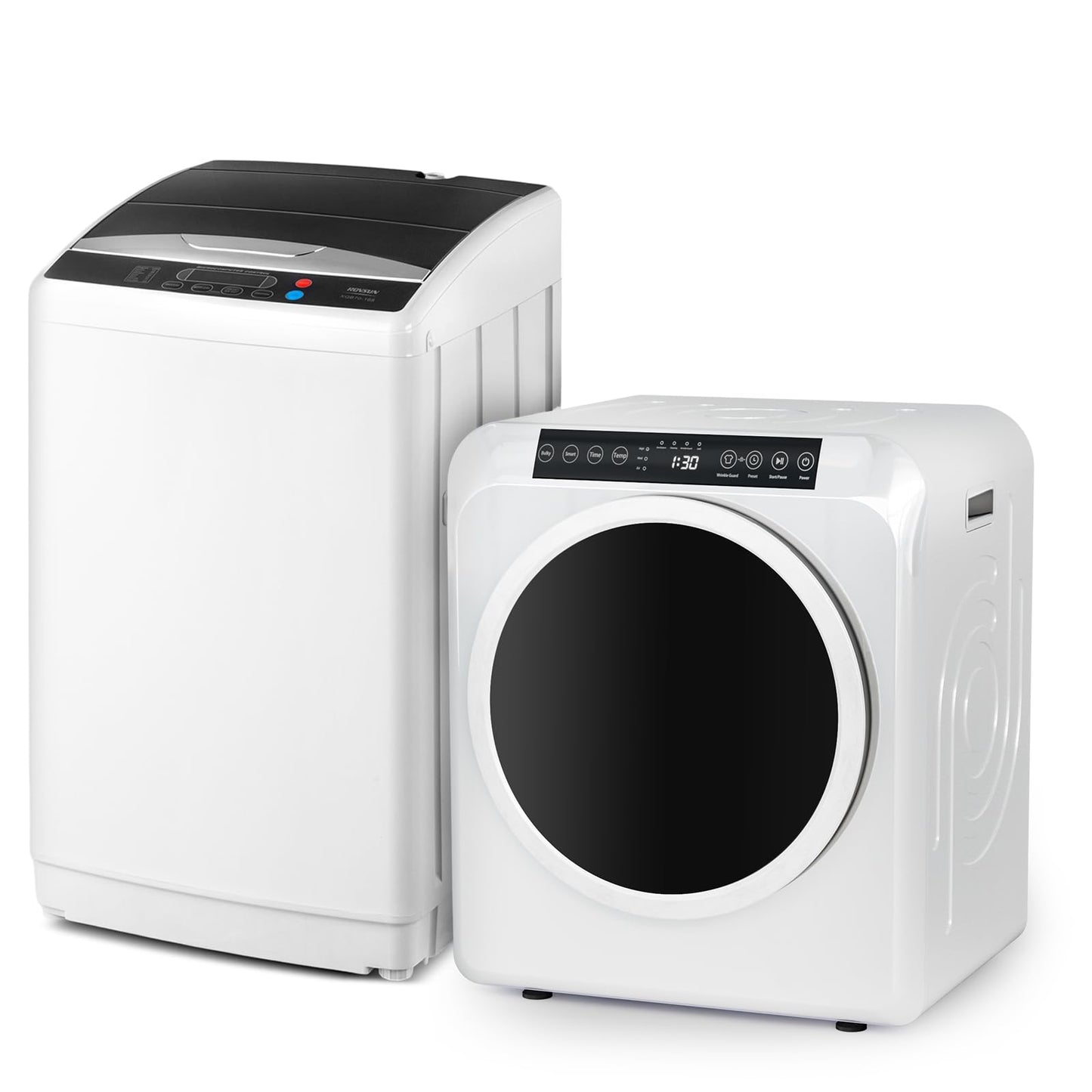 ROVSUN 25LBS Full-Automatic Washing Machine and 3.5CuFt Portable Clothes Dryer Set, Compact Laundry Washer and Dryer Combo Set with Stainless Steel Inner Tub, for Apartment, Dorms, Home