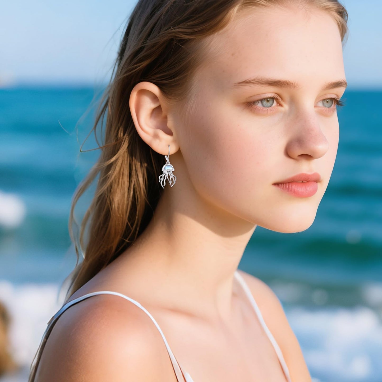YAFEINI Jellyfish Earrings 925 Sterling Silver Moonstone Jellyfish Dangle Earrings Jellyfish Jewelry Gifts for Women