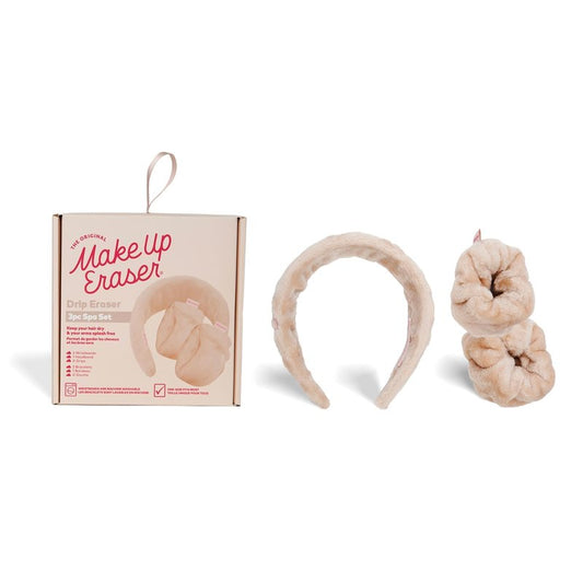 MakeUp Eraser Drip Eraser by The Original, Absorbent Headband and Wristbands Collect Water During Face Washing, 3 Piece Spa Set, One Size Fits Most, Sweet Cream