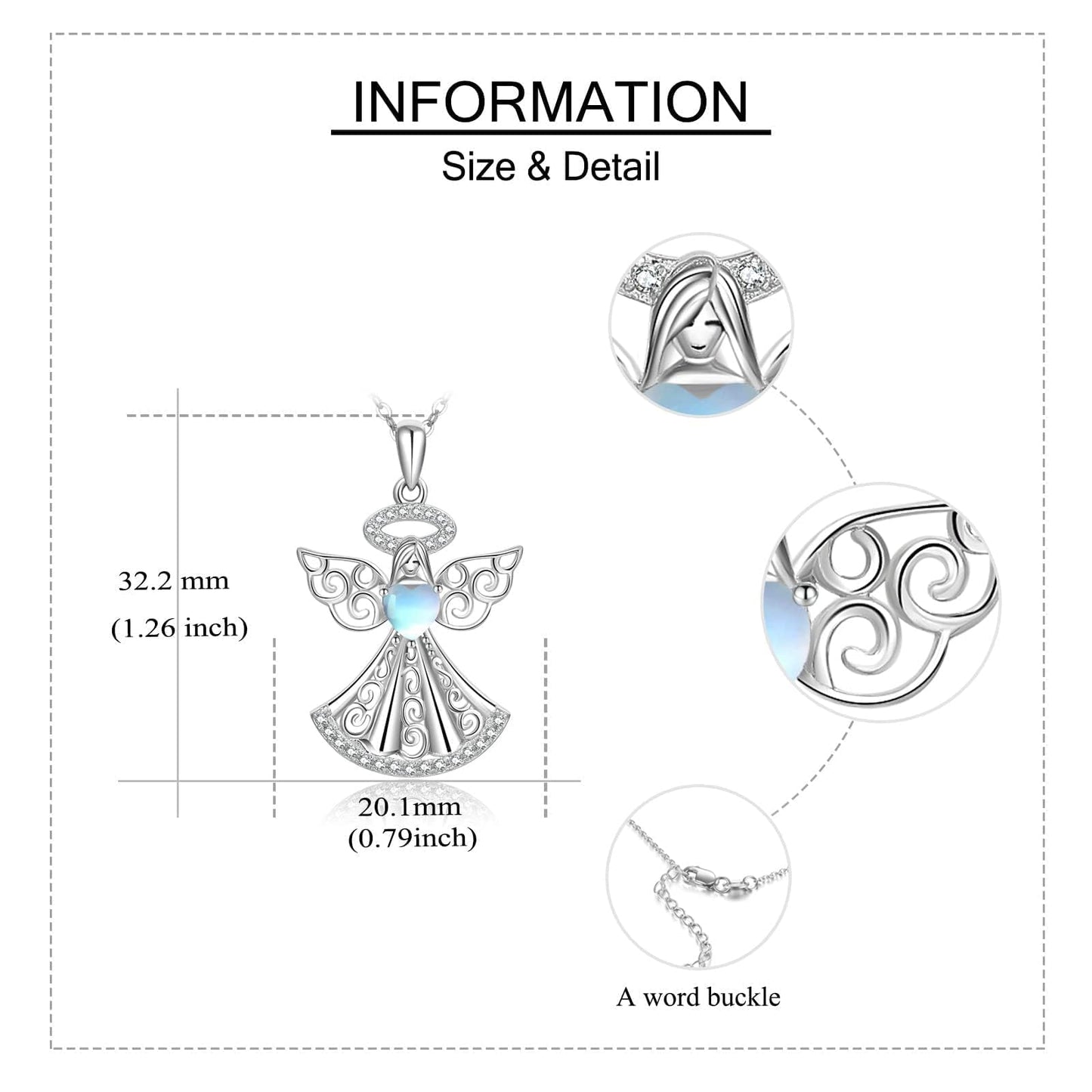 YAFEINI Guardian Angel Necklace 925 Sterling Silver Moonstone Angel Pendant Mother's Day Jewelry for Women Mom