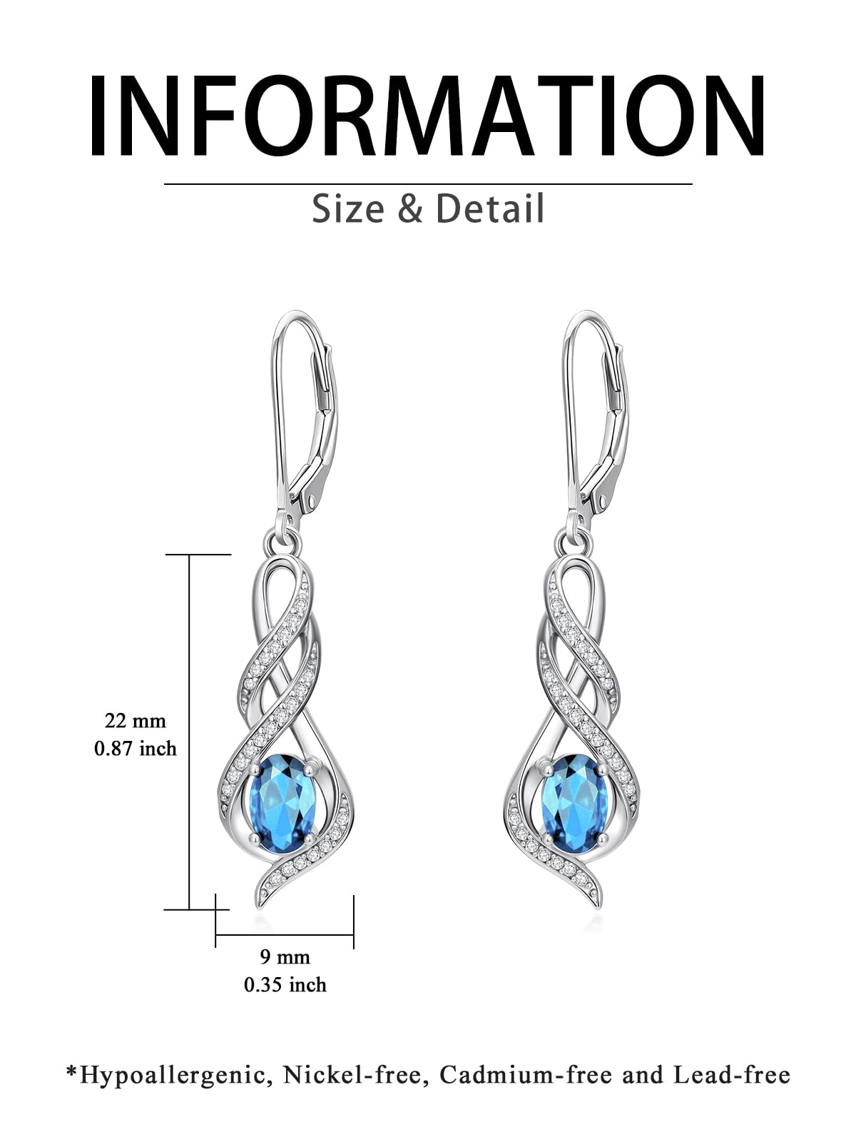 POIUY Aquamarine March Birthstone Infinity Leverback Dangle Earrings Hypoallergenic Drop Earrings Love Jewelry Anniversary Christmas Wedding Gift for Mom Wife Sister Daughter Girlfriend