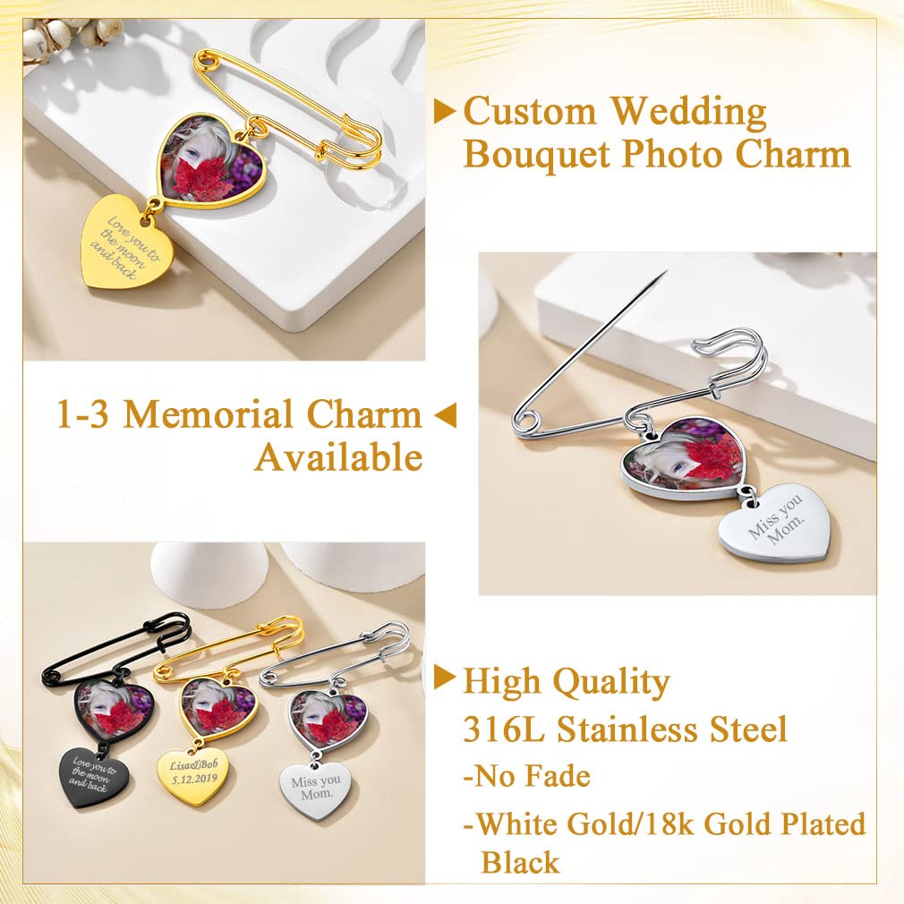 Custom4U Pin with Picture for Groom Custom Memorial Photo Bouquet Charm